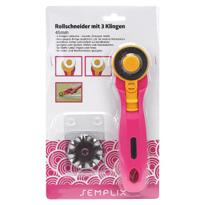 Semplix rotary cutter Maxi with 3 blades (45 mm / straight / wavy / serrated / pink)
