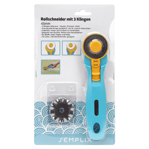 Semplix rotary cutter Maxi with 3 blades (45 mm / straight / wavy / serrated / blue)
