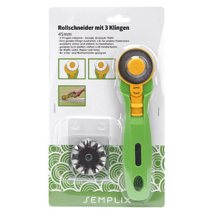 Semplix rotary cutter Maxi with 3 blades (45 mm / straight / wavy / serrated / green)