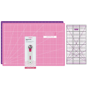 Semplix cutting mat set A3 pink/purple/ ruler/ rotary cutter 28 mm