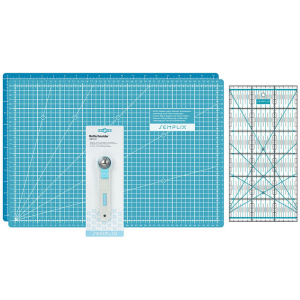 Semplix cutting mat set A3 turquoise/pertol/ ruler/ rotary cutter 28 mm