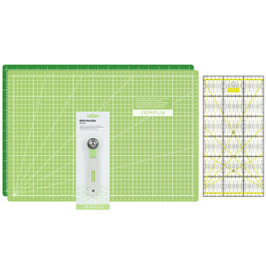 Semplix cutting mat set A3 light green/green/ ruler/ rotary cutter 28 mm