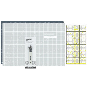 Semplix cutting mat set A3 gray/yellow ruler/ rotary cutter 28 mm