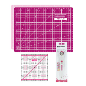 Semplix cutting mat set A4 pink/berry ruler/ rotary cutter 20 mm