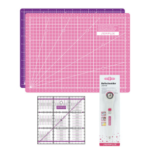 Semplix cutting mat set A4 pink/purple ruler/ rotary cutter 20 mm