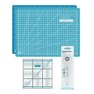 Semplix cutting mat set A4 turquoise/petrol ruler/ rotary cutter 20 mm