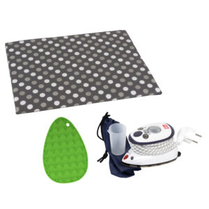 Semplix ironing board gray + mini iron + silicone tray green