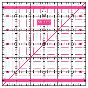 Semplix patchwork quilting ruler (6" x 6" / 2.5 mm thick / pink)