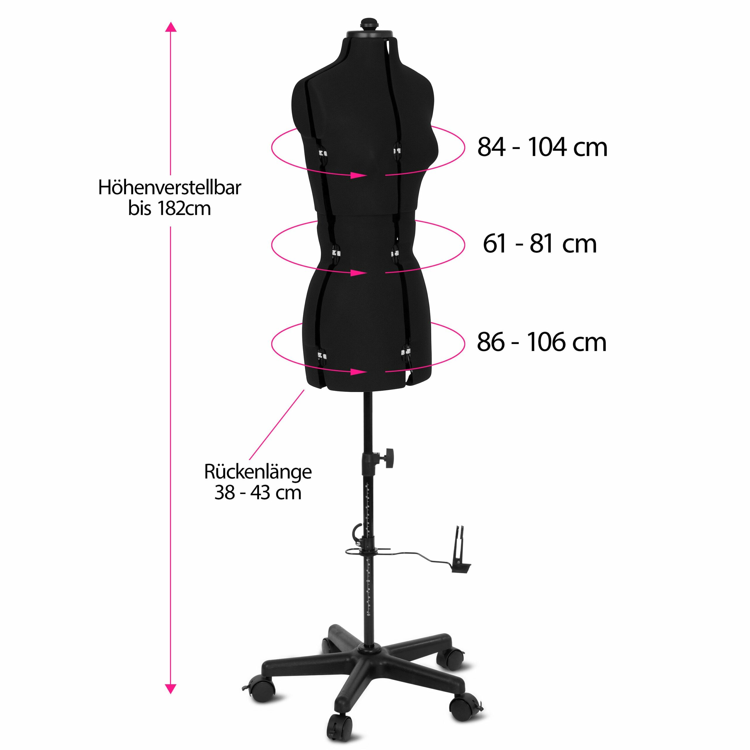 Tailor's dummy/tailor's bust Supa Fit "S" with castors (adjustable / black)