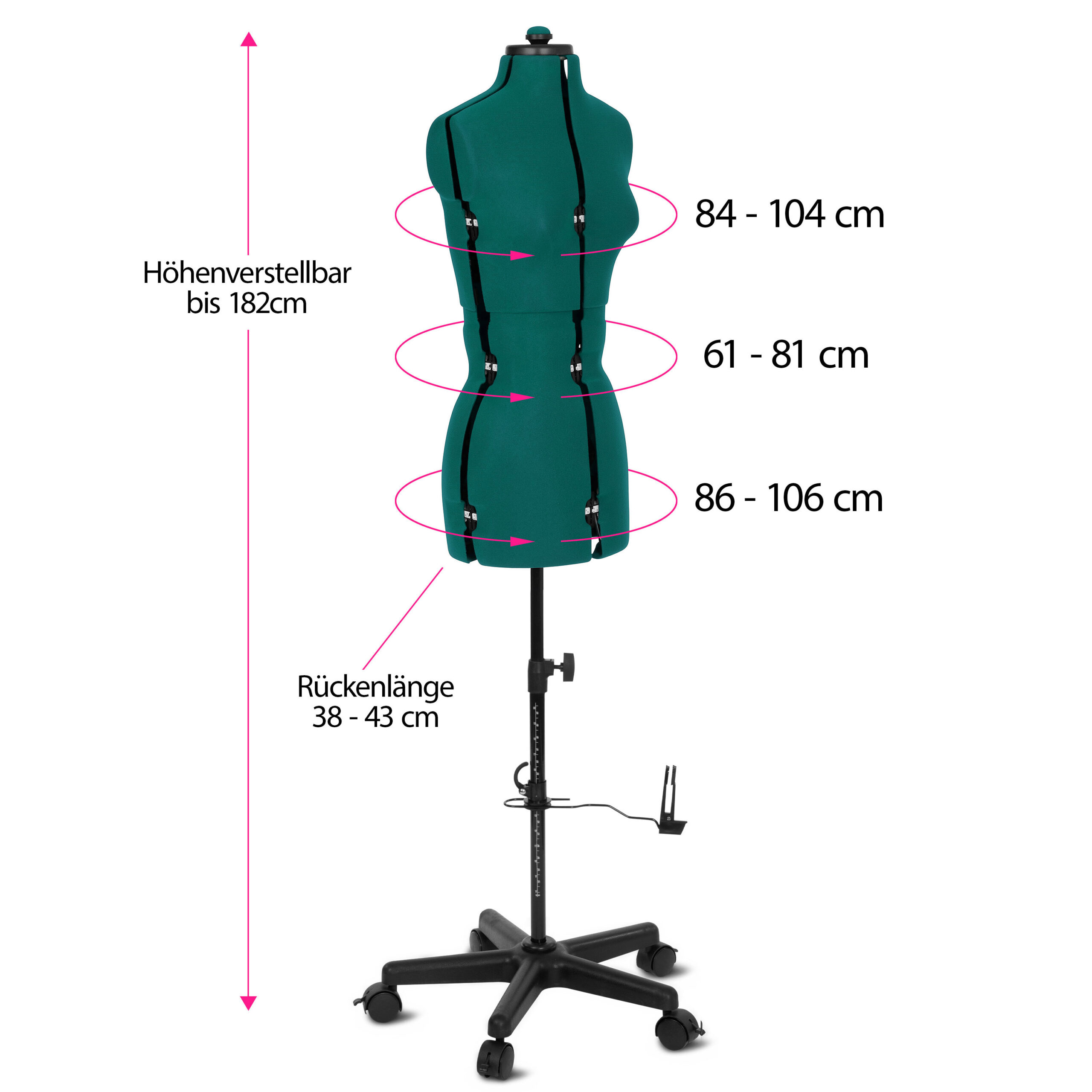 Tailor's dummy/tailor's bust Supa Fit "S" with castors (adjustable / turquoise)