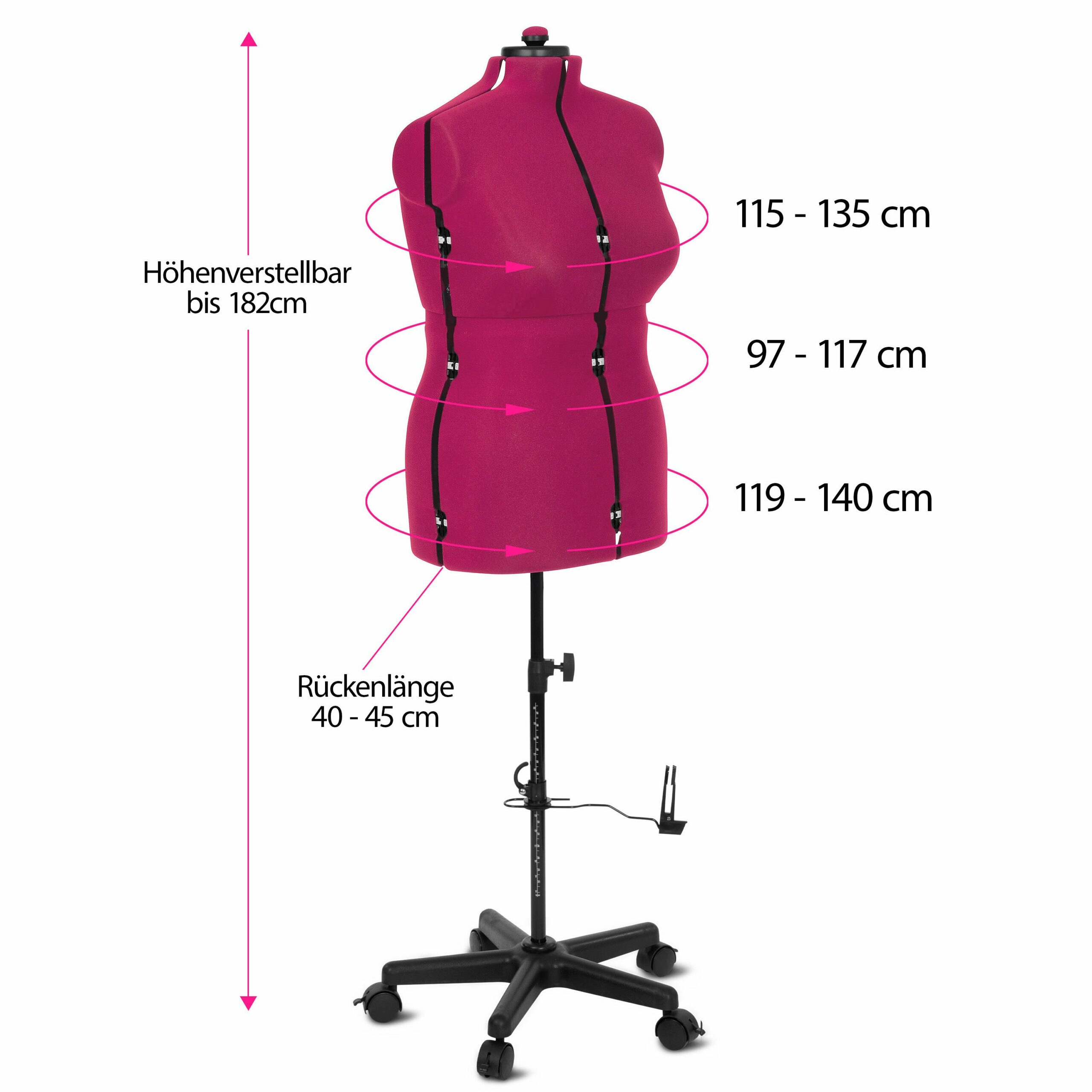 Tailor's dummy/tailor's bust Supa Fit "L" with castors (adjustable / pink)