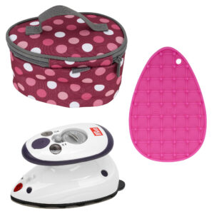 Semplix Prym Mini-Bügeleisen Bundle – Polka Dots berry + Silikonablage pink