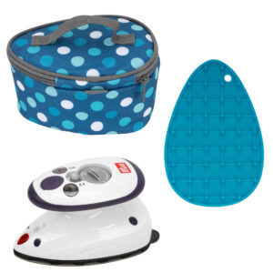 Semplix Prym Mini-Bügeleisen Bundle – Polka Dots petrol + Silikonablage türkis