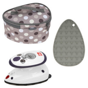 Semplix Prym Mini-Bügeleisen Bundle – Polka Dots gray/stone + Silikonablage grau