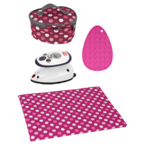 Semplix ironing set with Prym mini iron, 4 pcs, polka dots berry