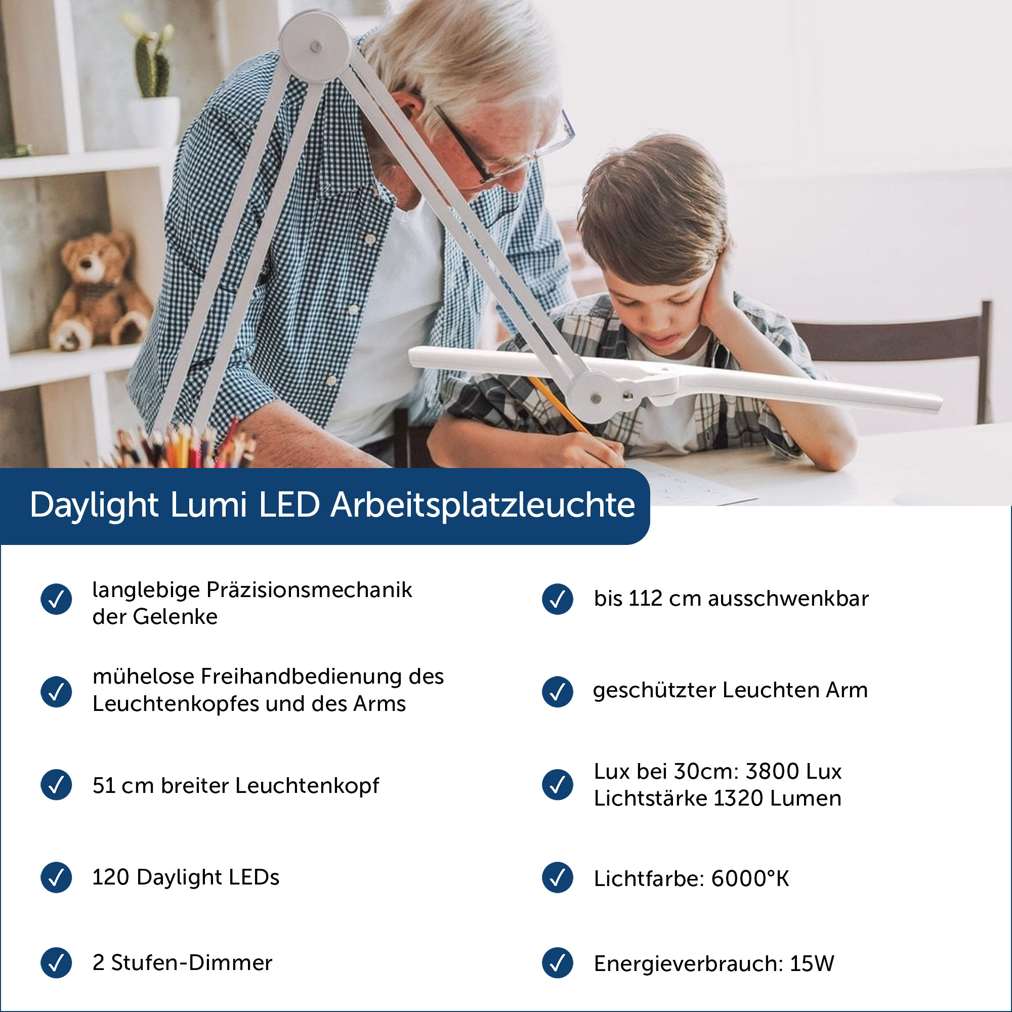 Daylight Lumi LED Arbeitsplatzleuchte (weiß/ Klemm/ dimmbar)